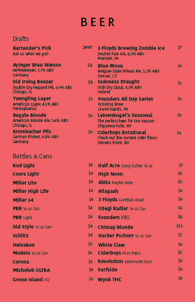 Dunning Pour House Beer Menu 2025