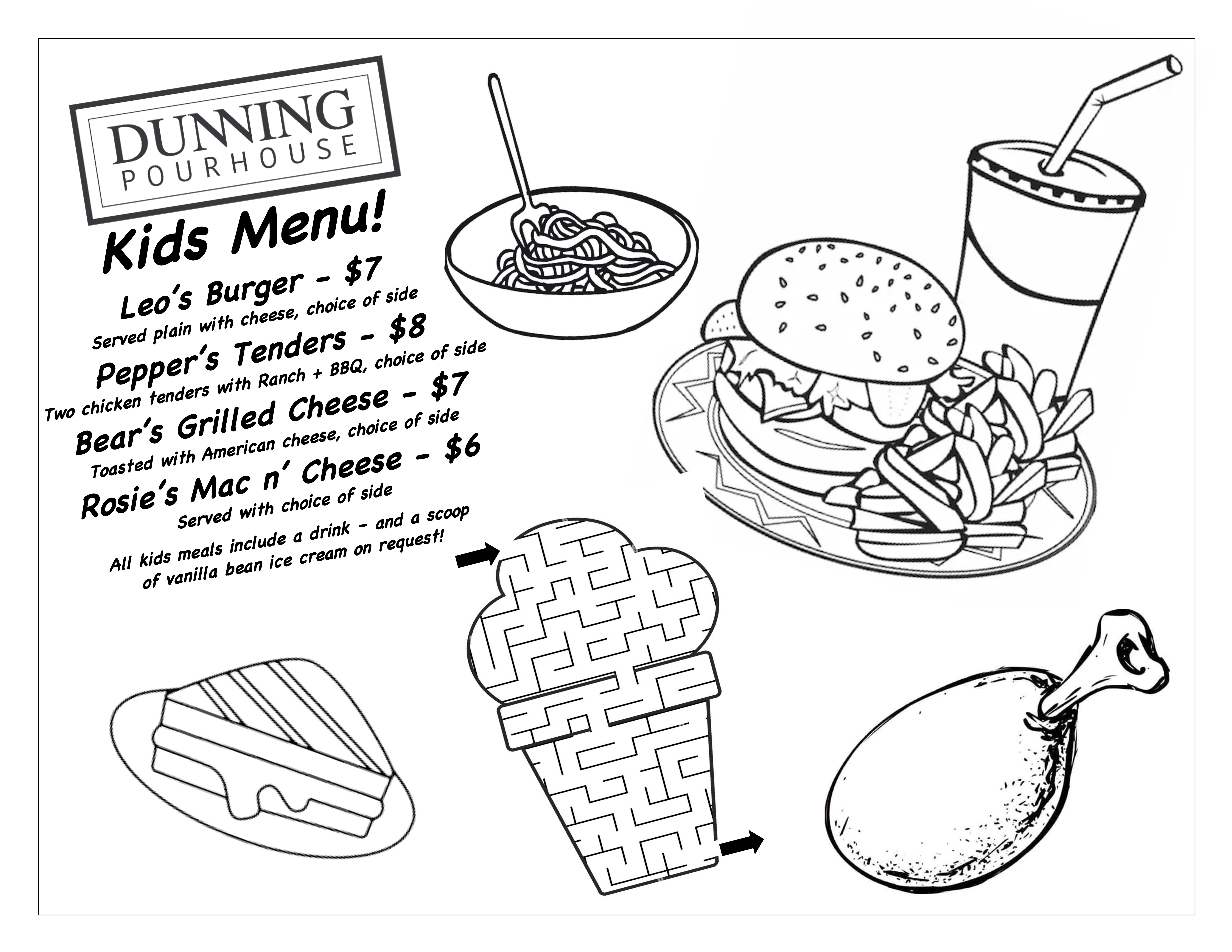 Dunning Pour House Kids Menu